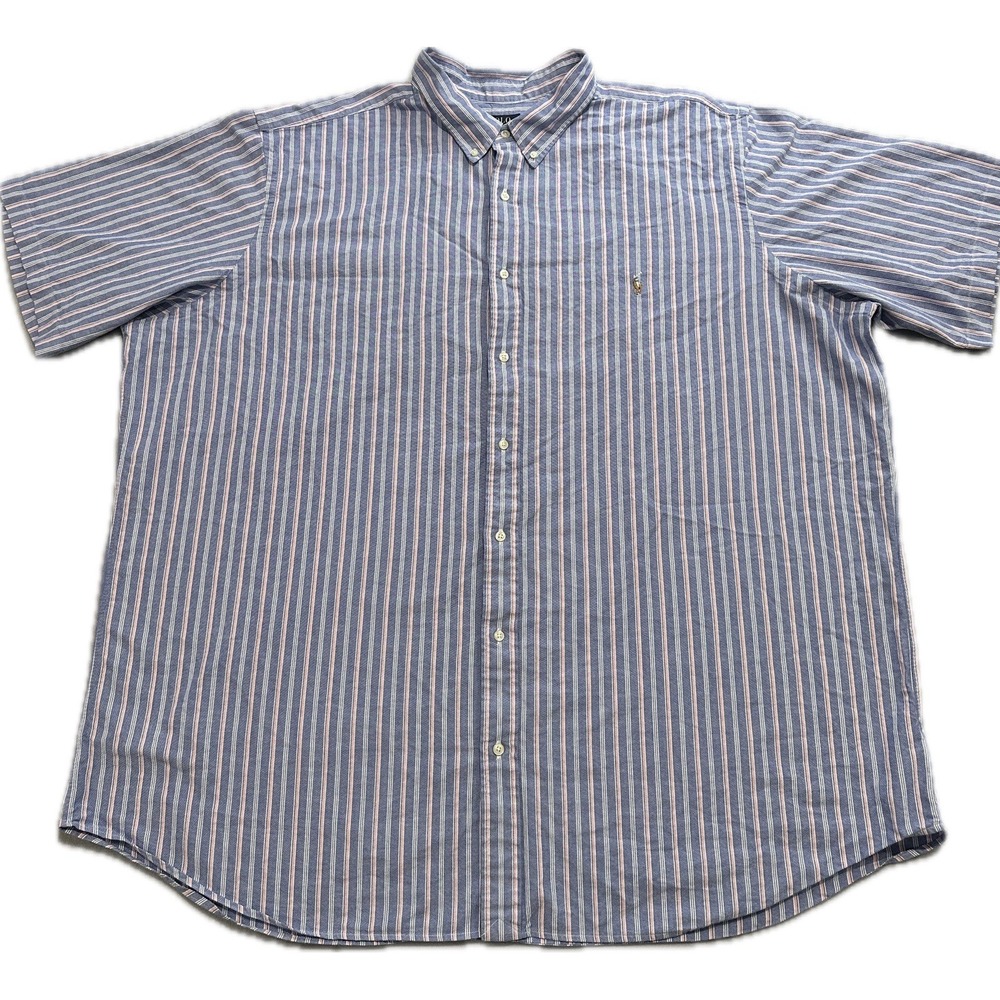 Polo Ralph Lauren Shirt Mens 4XLT Big/Tall Striped Short Sleeve Button-Down Blue
